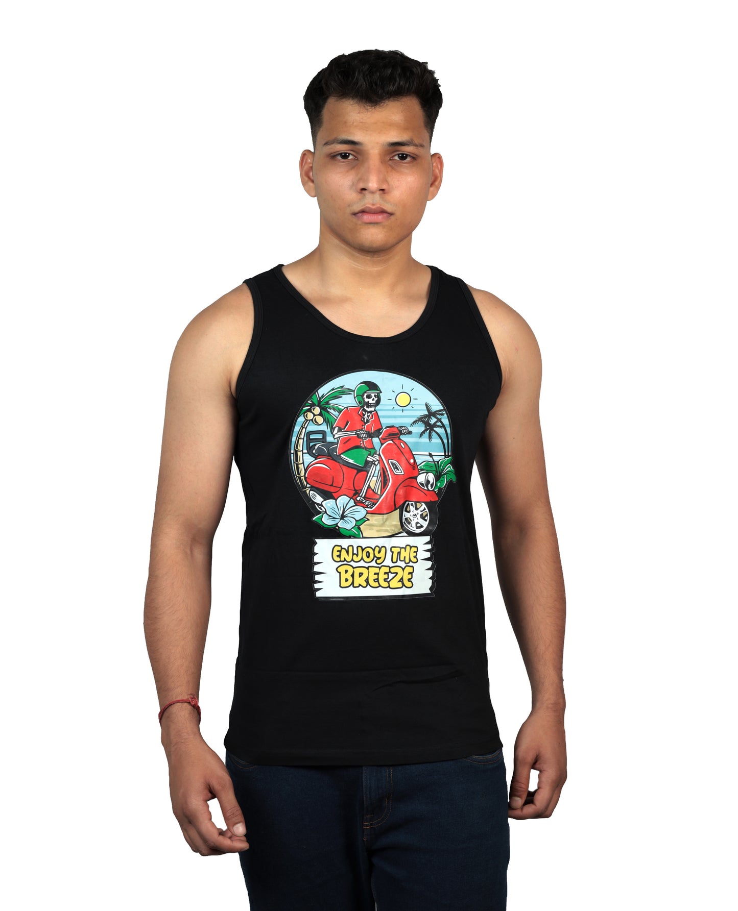 Enjoy The Breeze Printed Vest Black Color For Men