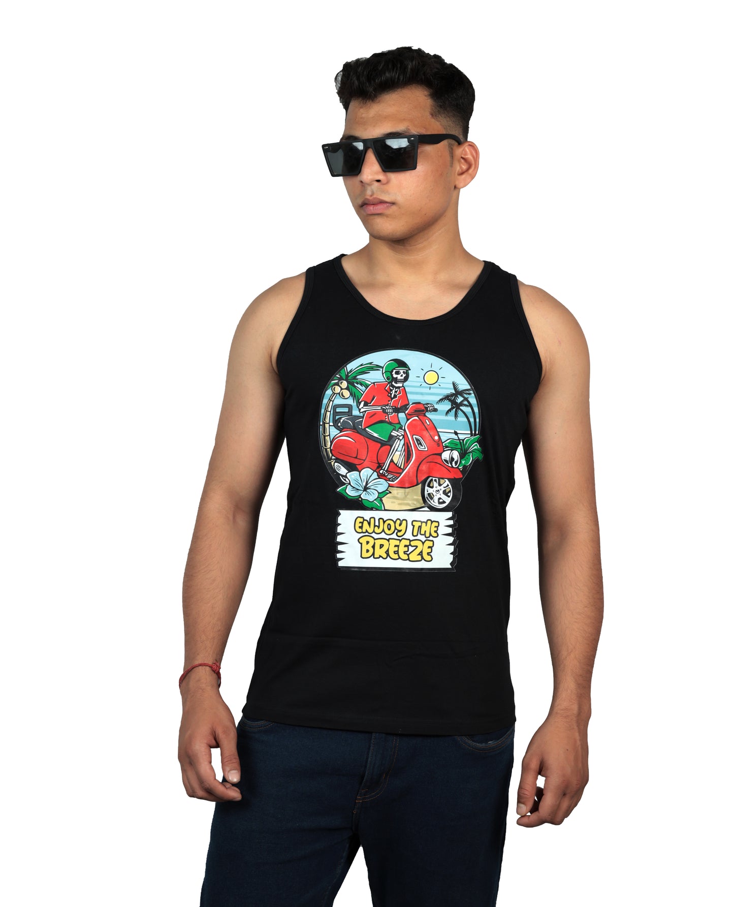 Enjoy The Breeze Printed Vest Black Color For Men