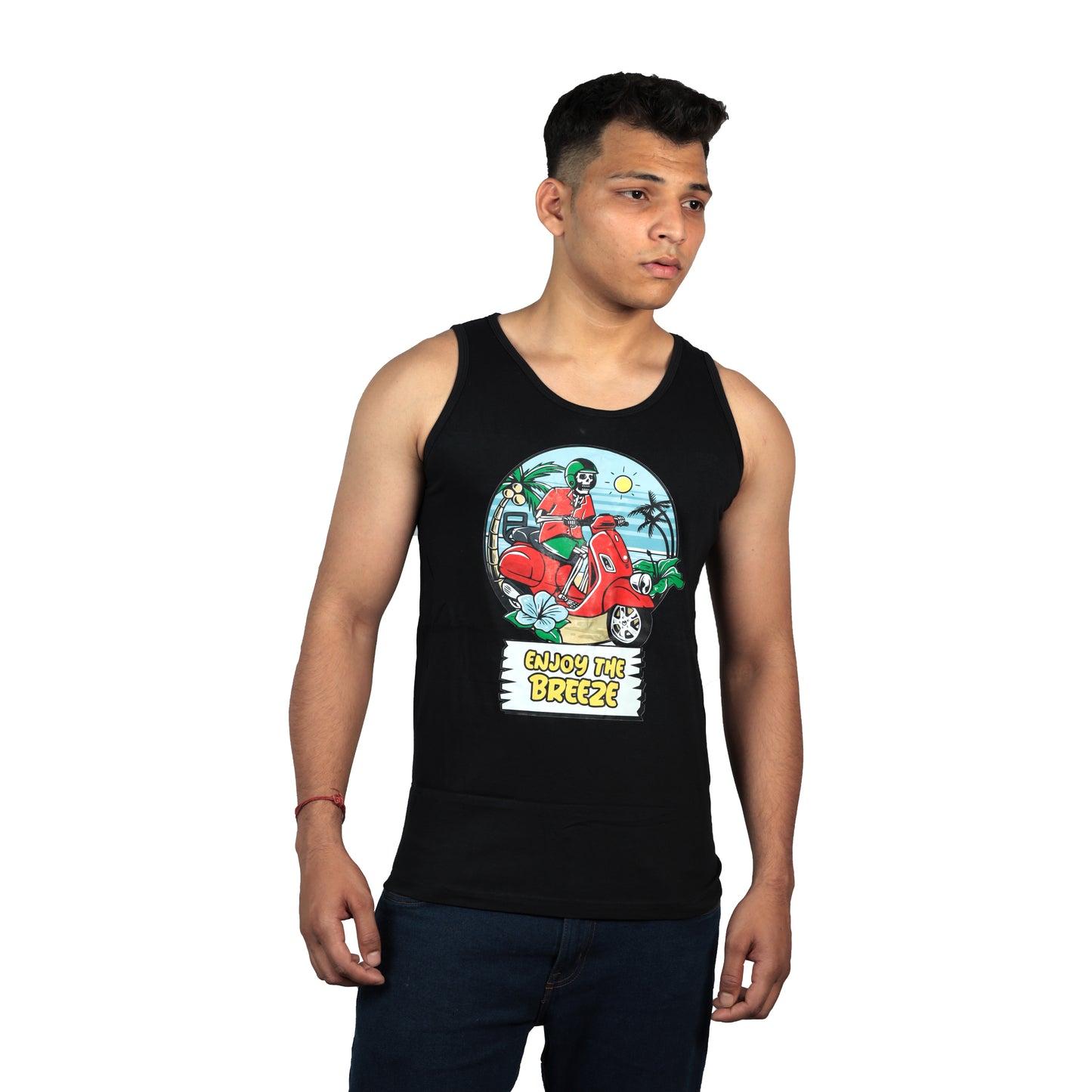 Enjoy The Breeze Printed Vest Black Color For Men