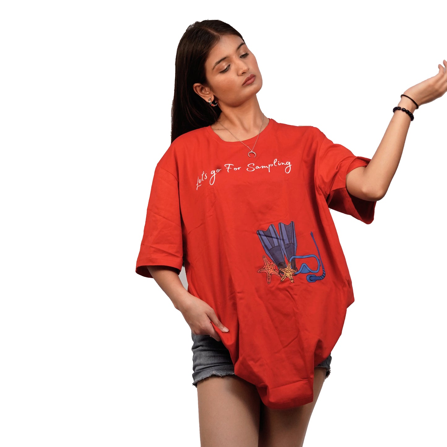 Let's Go For Sampling T-shirt In Red Color For Women