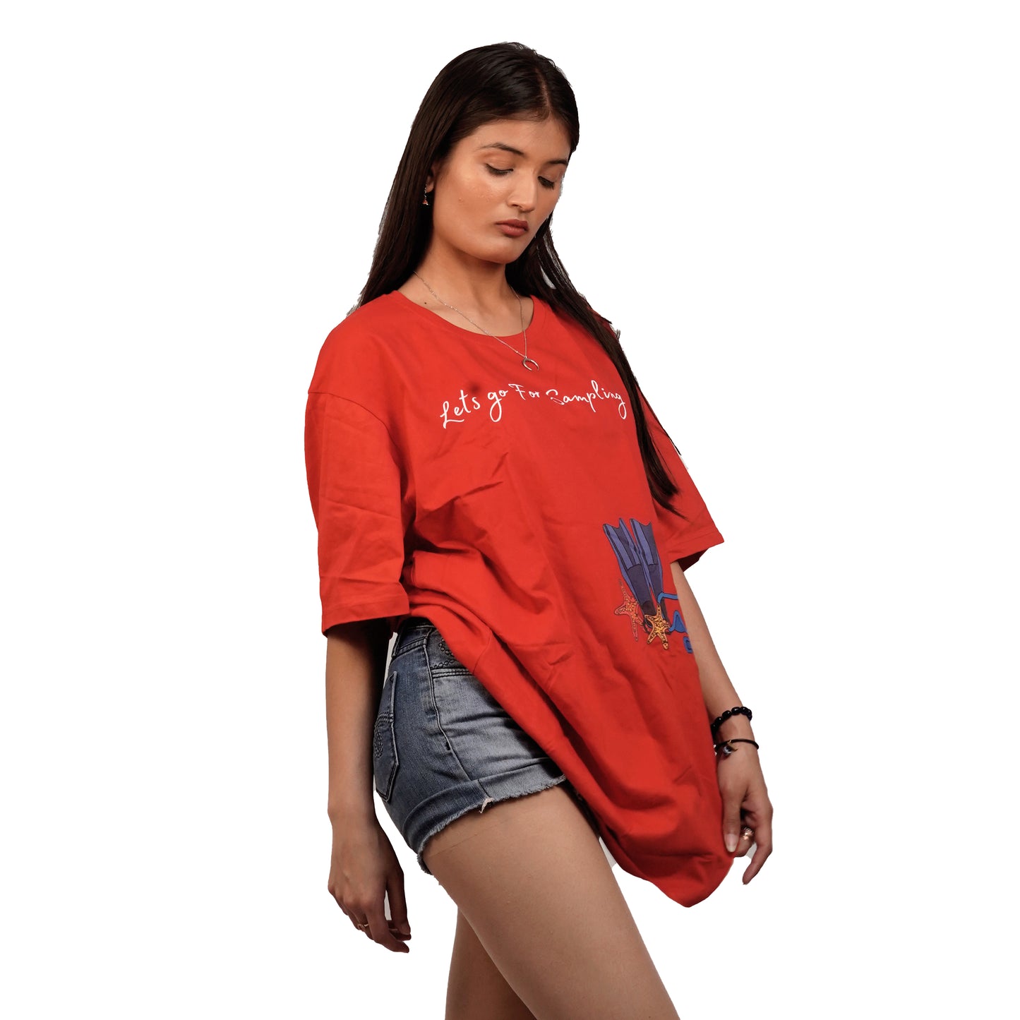 Let's Go For Sampling T-shirt In Red Color For Women