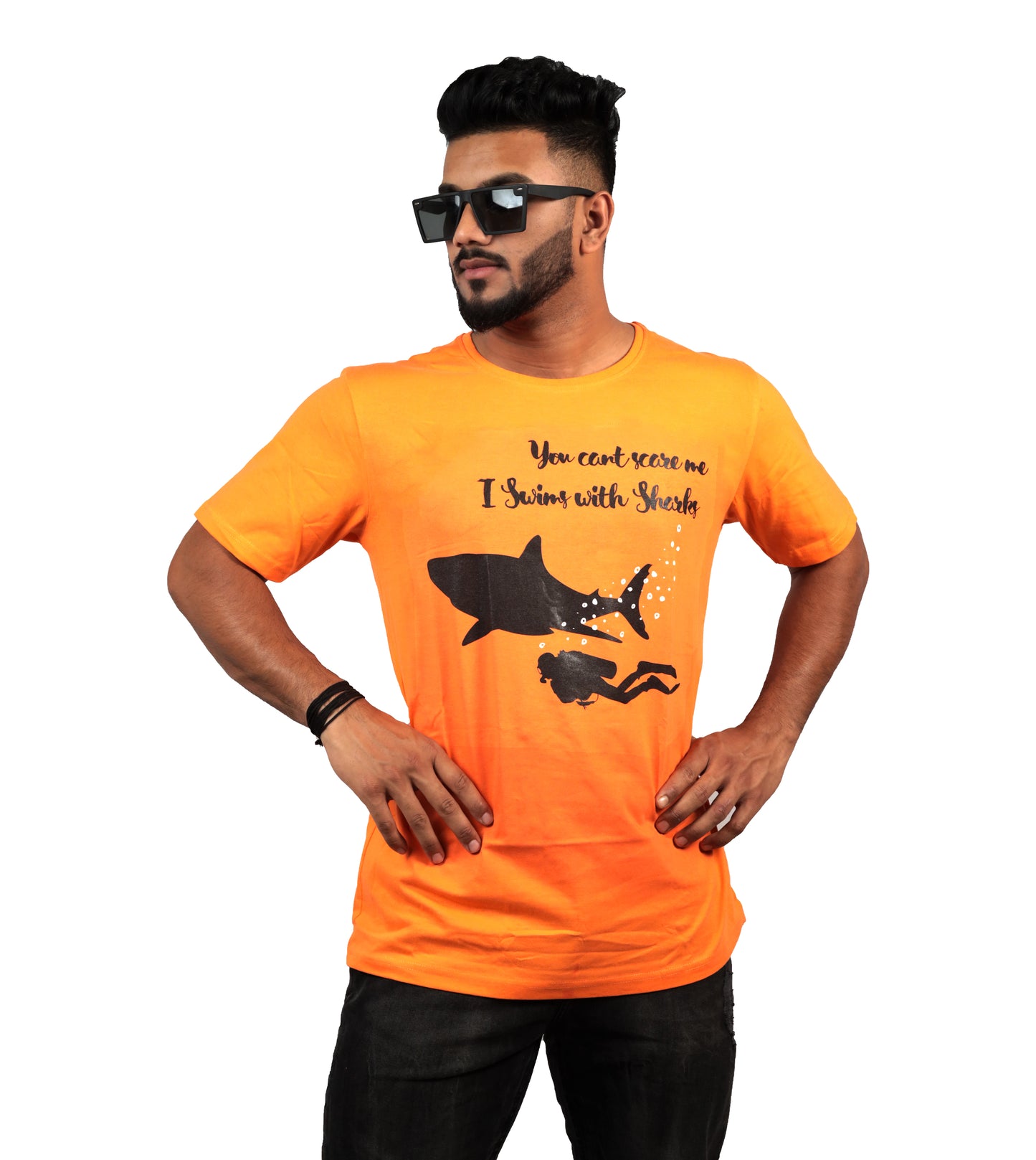 Shark Diver Quote T-Shirt In Orange Color For Men