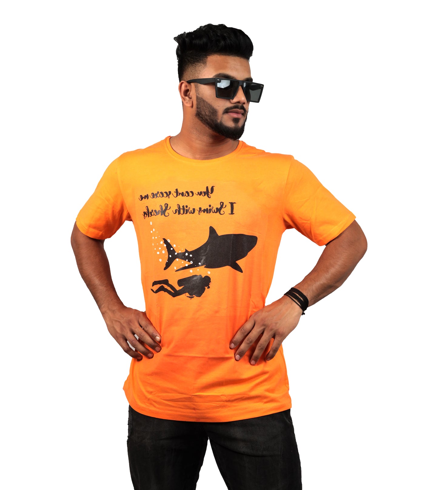 Shark Diver Quote T-Shirt In Orange Color For Men