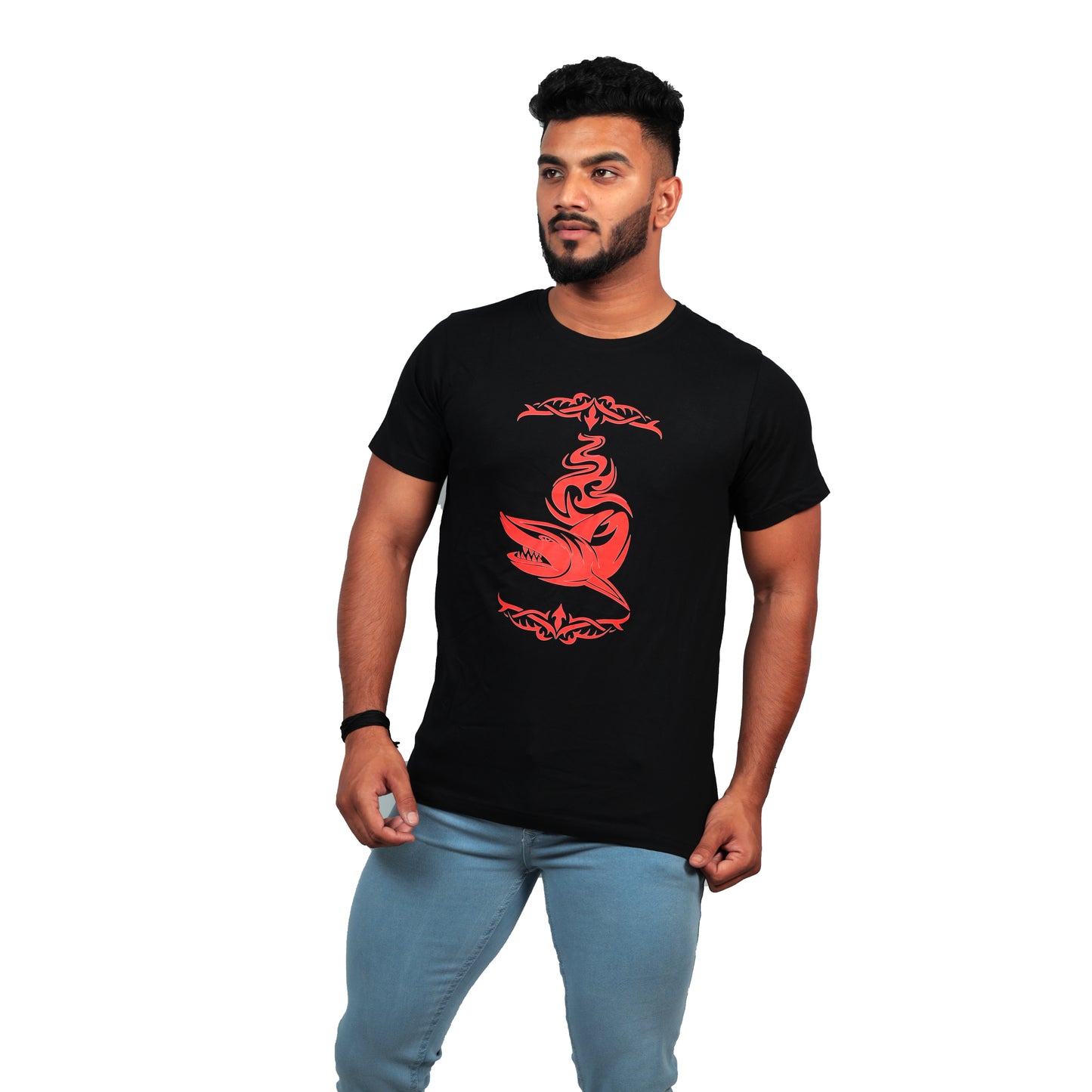 Shark Tribe Printed T-Shirt for Men Black Color