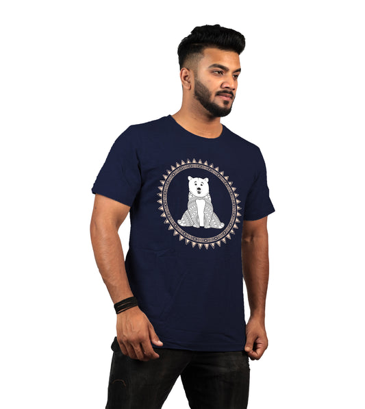 Polar Bear Printed  T-shirt In Navy Blue Color For Men