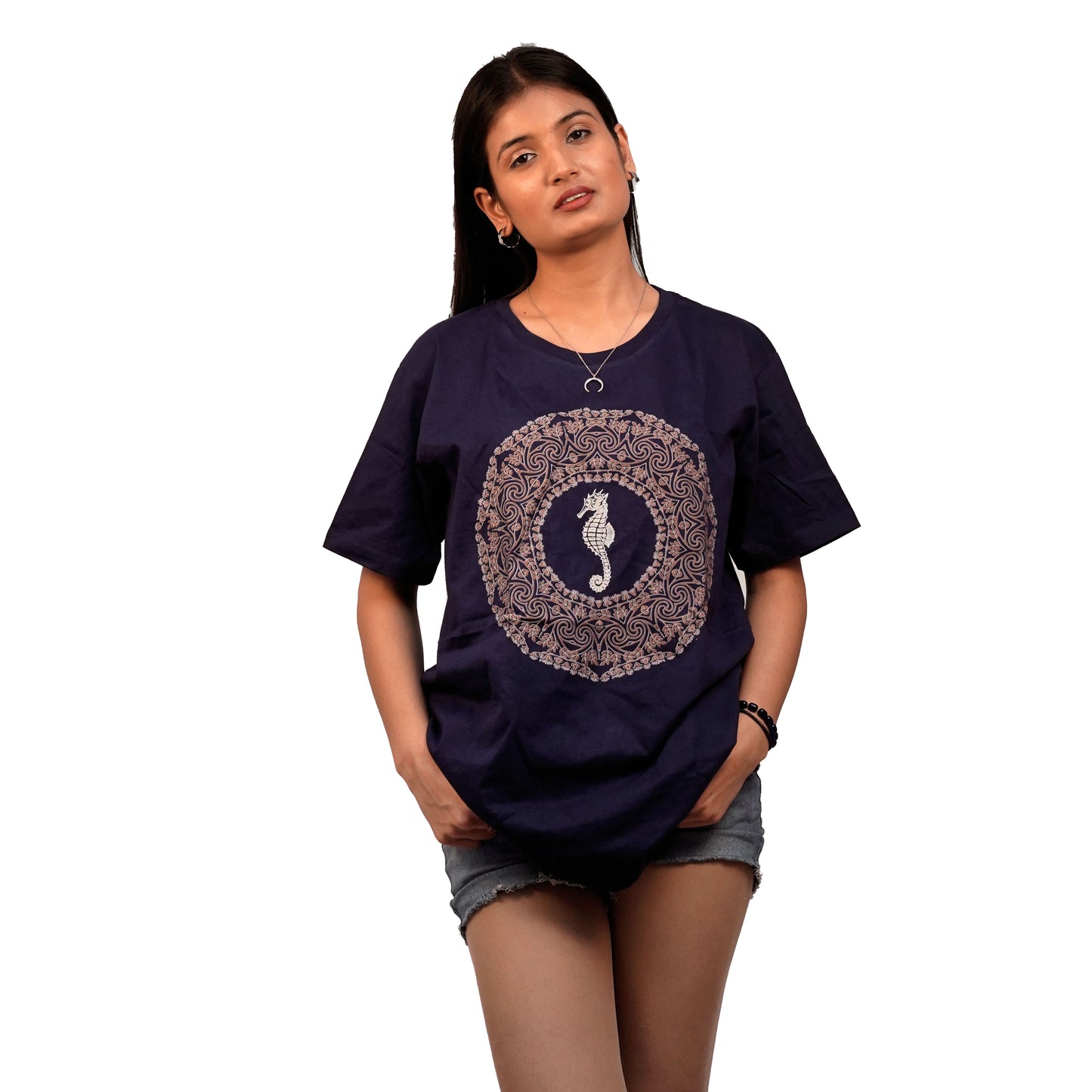 Nirvana Sea Horse T-shirt In Navy Blue Color For Women