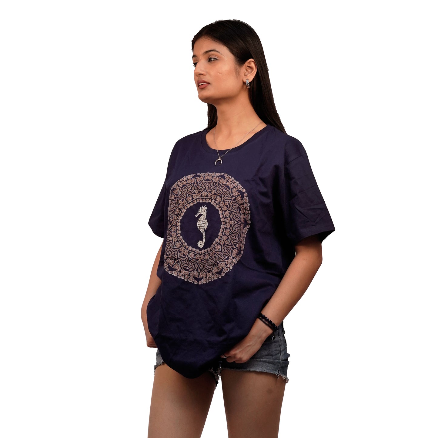 Nirvana Sea Horse T-shirt In Navy Blue Color For Women