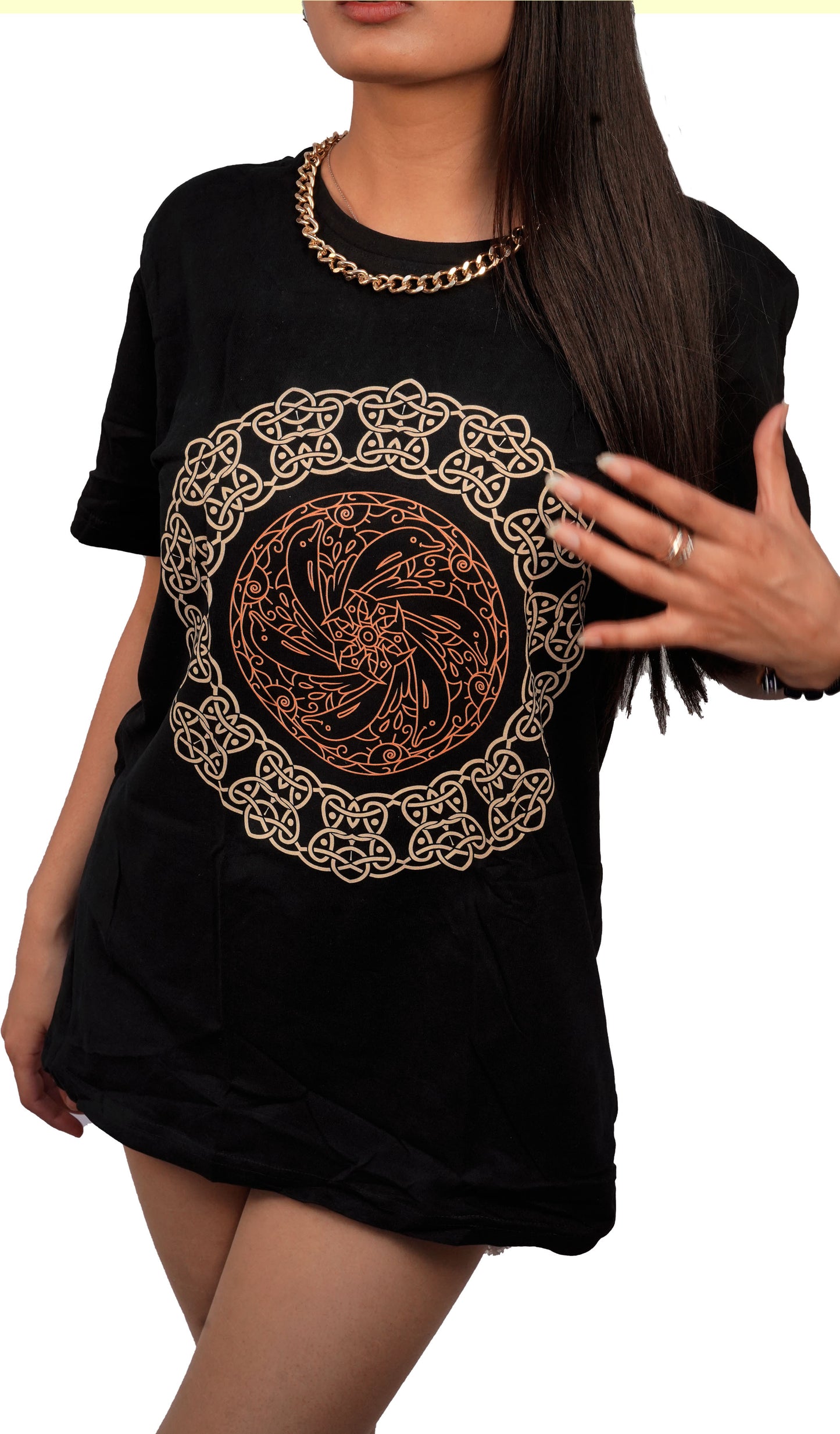 Nirvana Dolphin Printed T-shirt In Black Color For Women