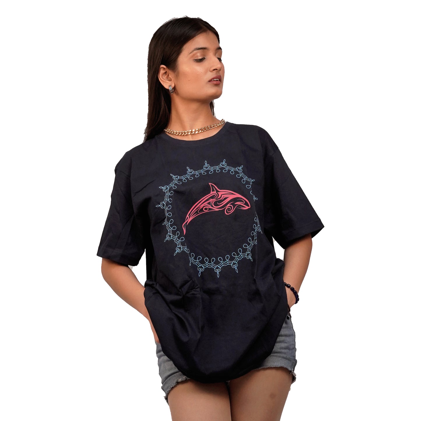 Nirvana Orca Printed T-shirt In Navy Blue Color For Women