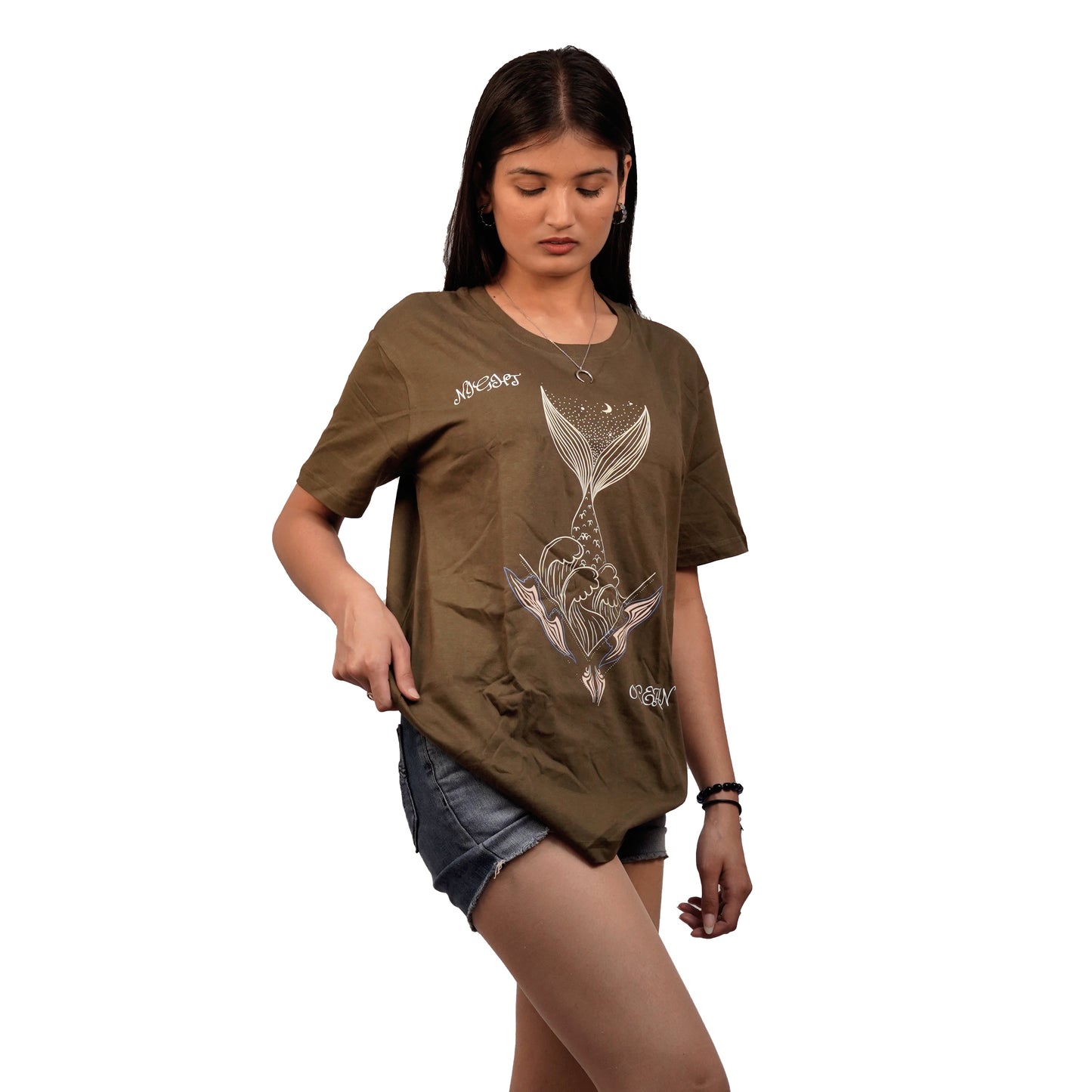 Nirvana Night Mermaid T-shirt In Olive Green Color For Women