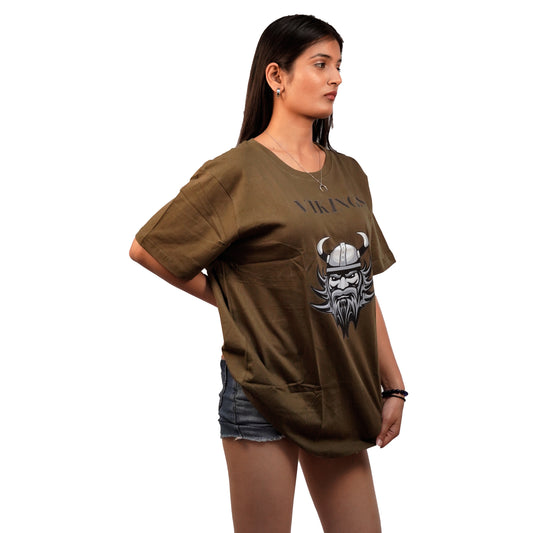Viking T-shirt In Olive Green Color For Women