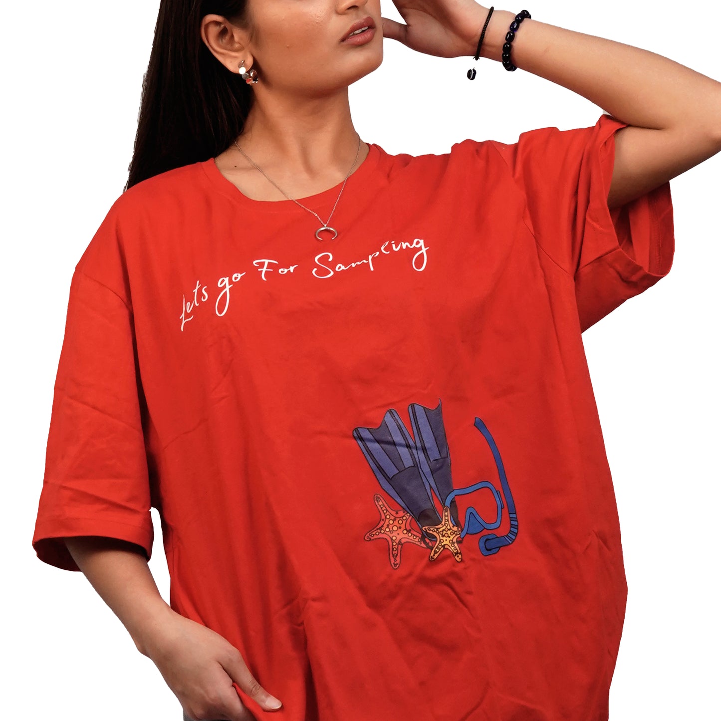 Let's Go For Sampling T-shirt In Red Color For Women