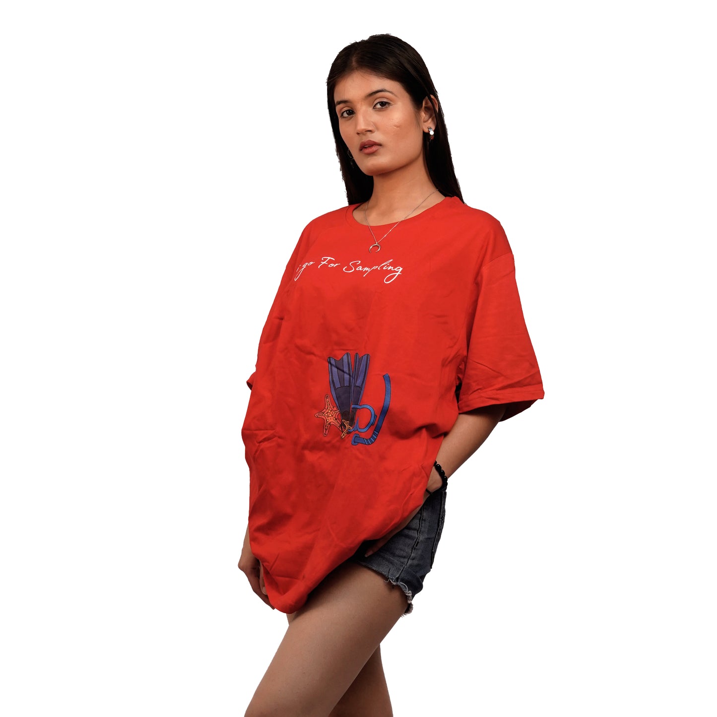 Let's Go For Sampling T-shirt In Red Color For Women