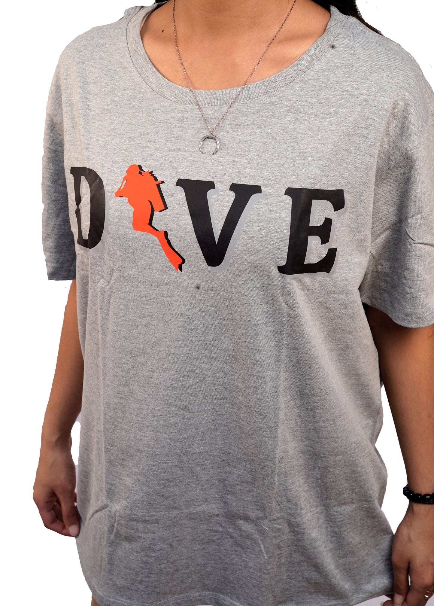 Dive Printed T-Shirt In Grey Color For Women