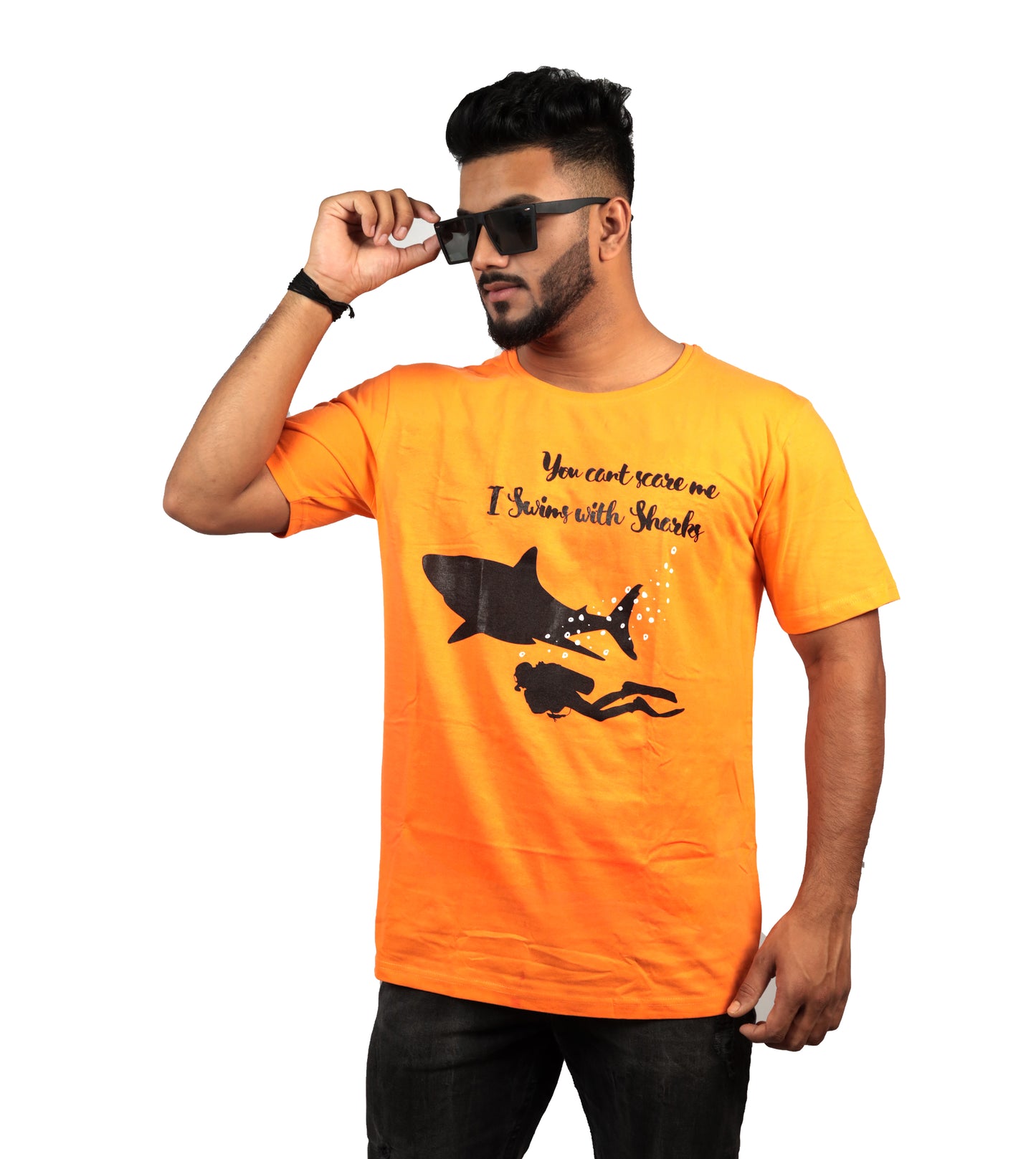 Shark Diver Quote T-Shirt In Orange Color For Men