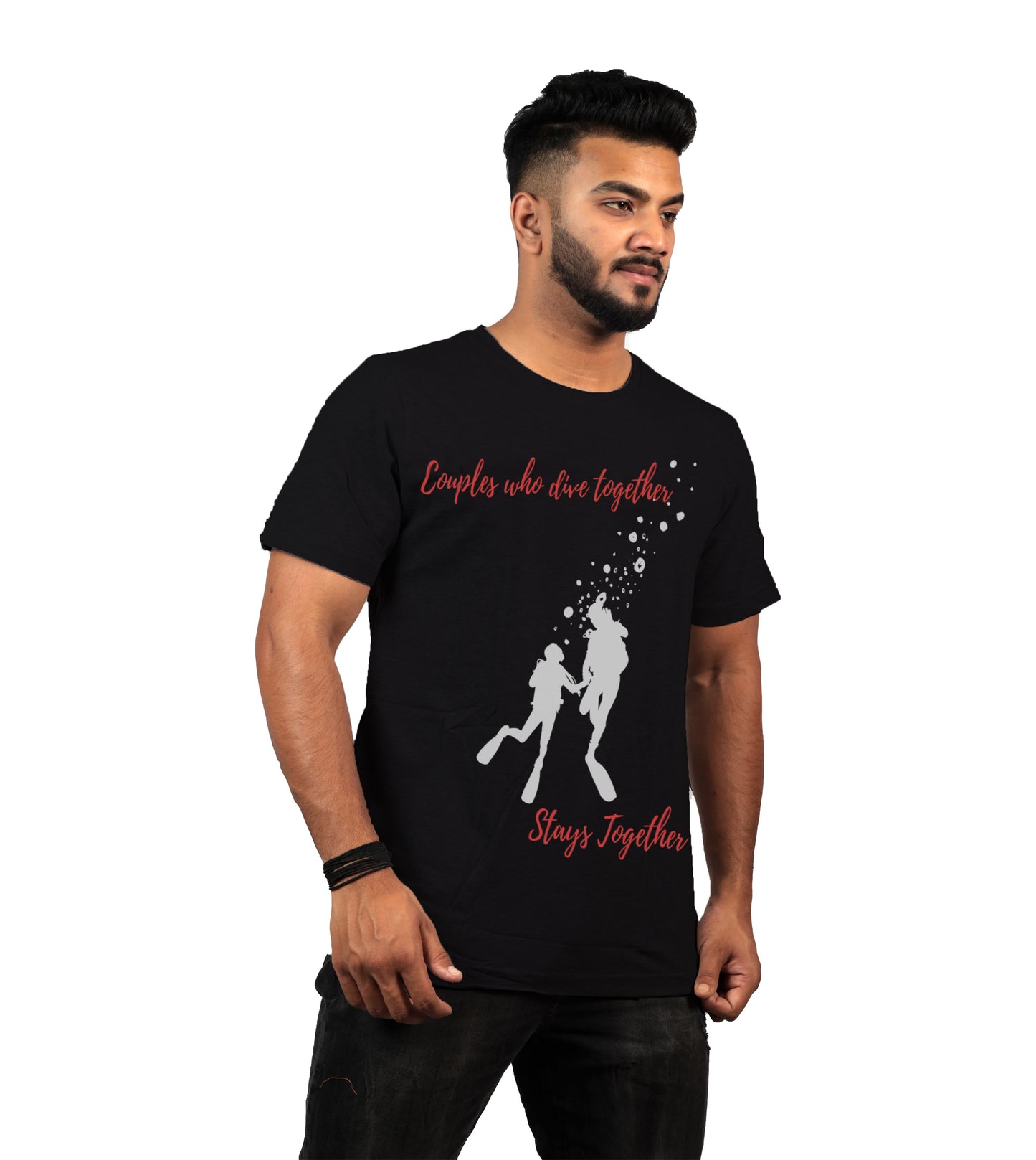 Diving Couple T-shirt In Black Color For Men