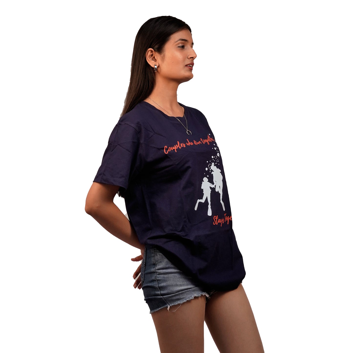Couple Diving T-shirt In Navy Blue Color For Women