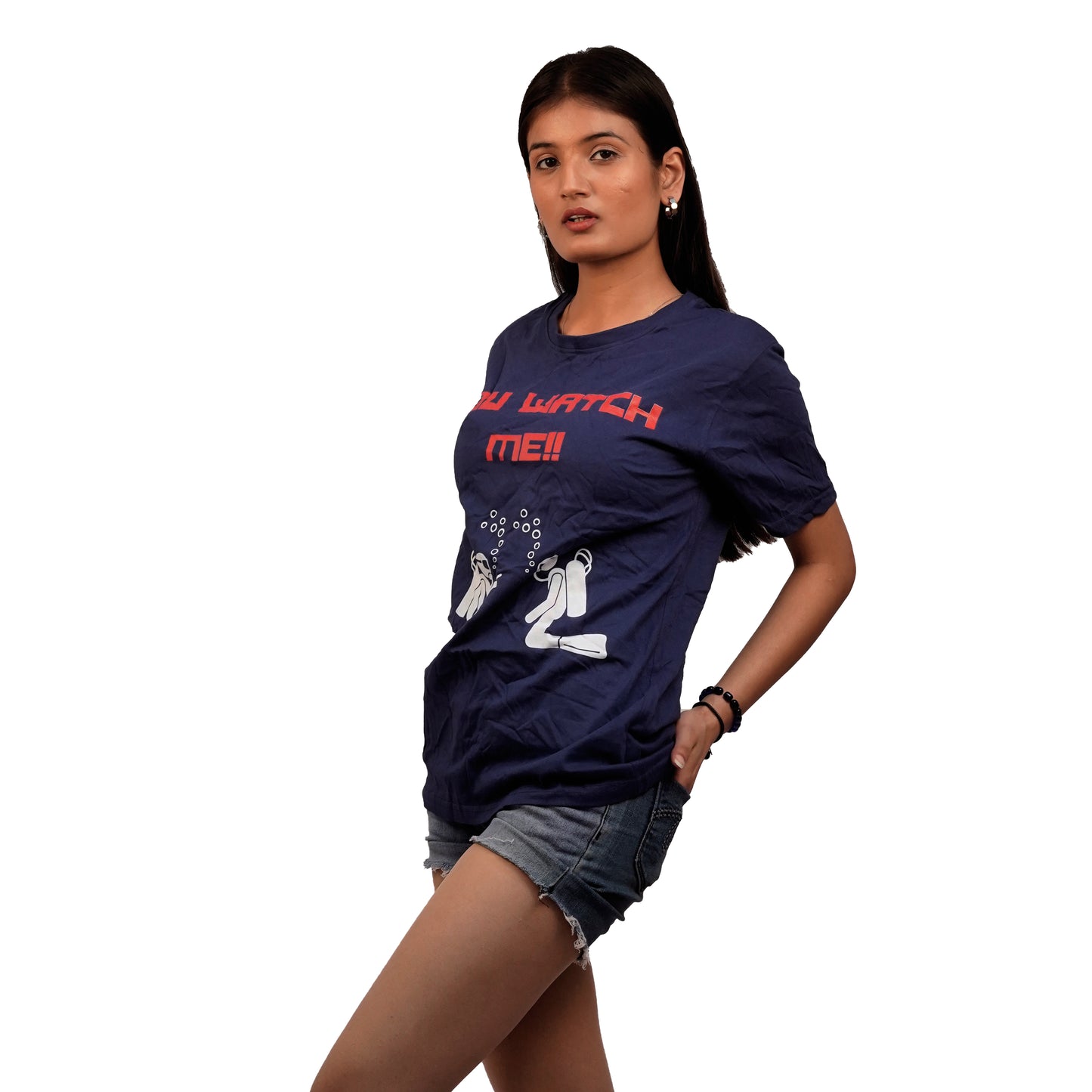You Watch Me T-shirt In Navy Blue Color For Women