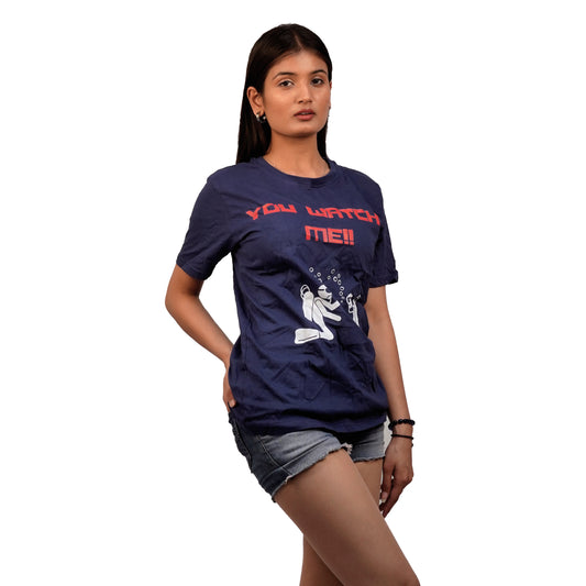 You Watch Me T-shirt In Navy Blue Color For Women