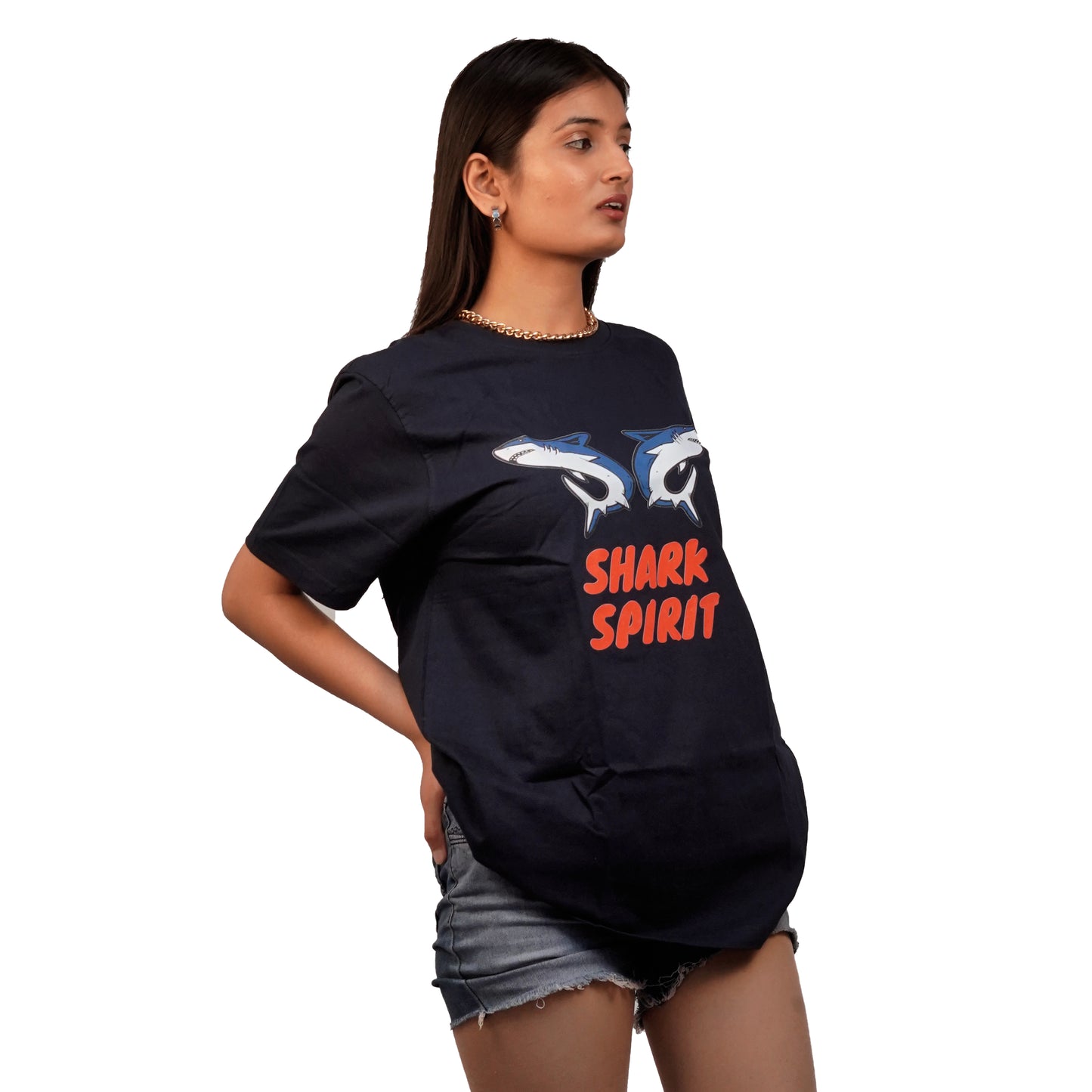 Shark Spirit T-Shirt In Navy Blue Color For Women