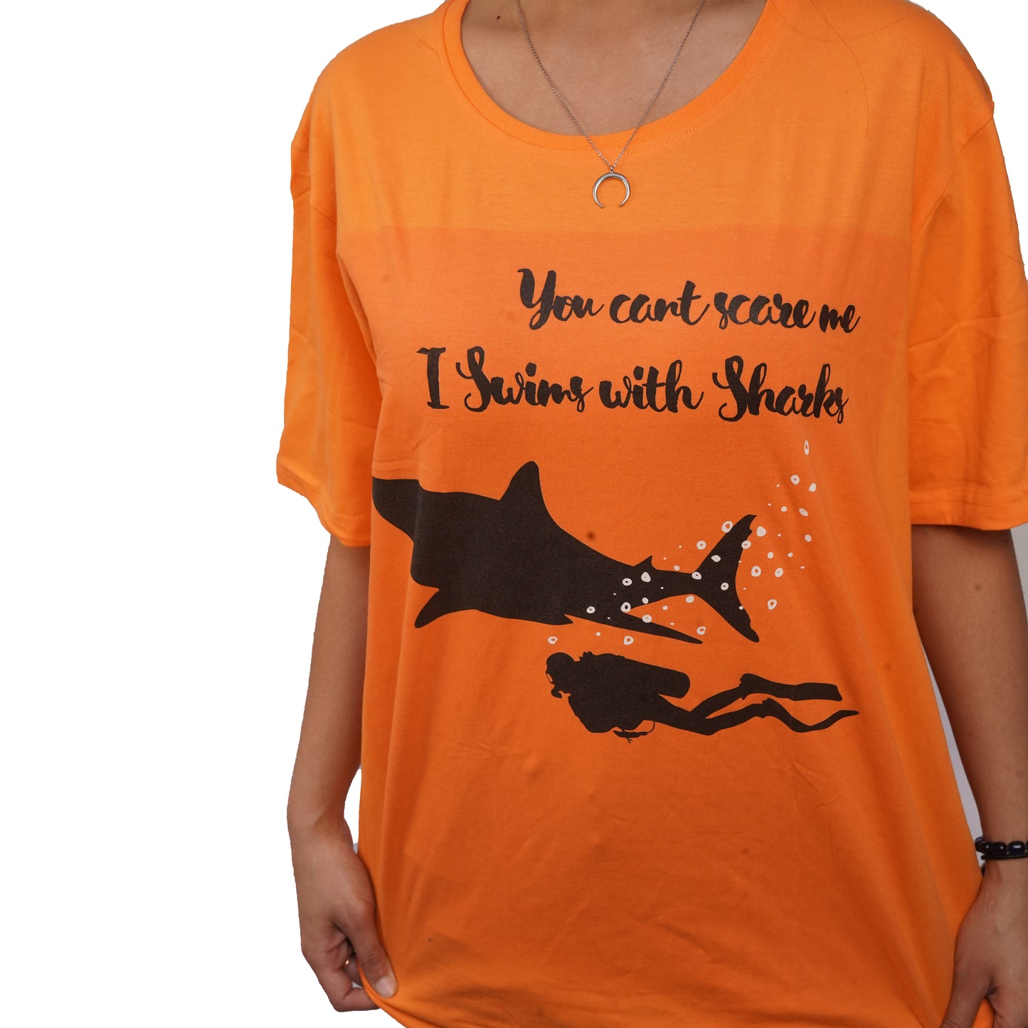 Shark Diver Quote T-Shirt In Orange Color For Women